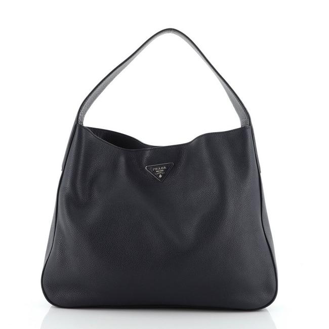 Prada Vitello Daino Large Blue Leather Hobo Bag