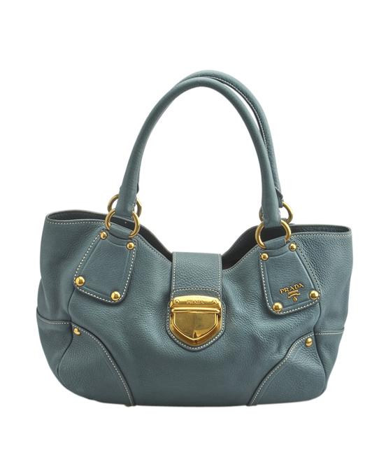 Prada Vitello Daino Light Blue Leather Satchel