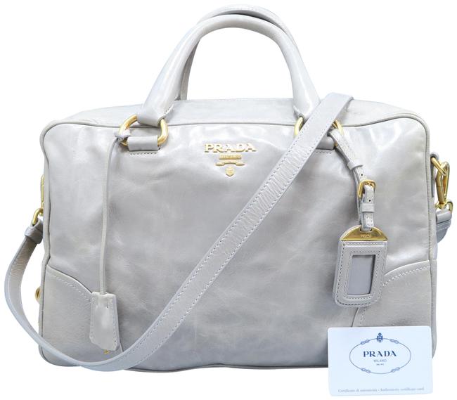 Prada Vitello Daino Light Grey Patent Leather Satchel