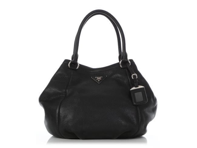Prada Vitello Daino Medium Convertible Black Leather Satchel