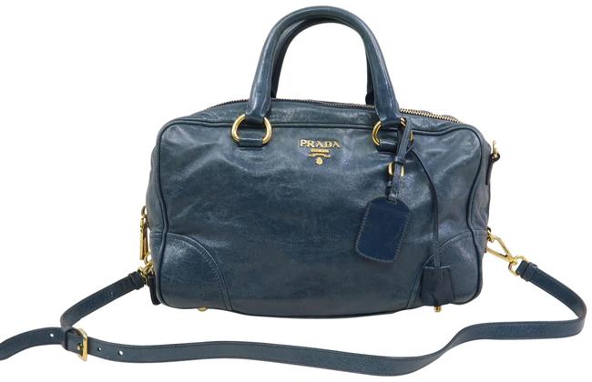 Prada Vitello Daino Navy Calfskin Leather Satchel