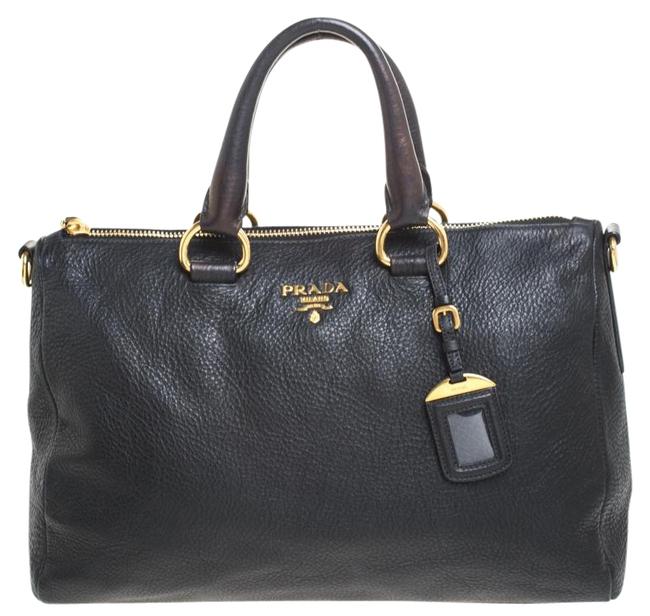 Prada Vitello Daino Nero Convertible Black Leather Satchel