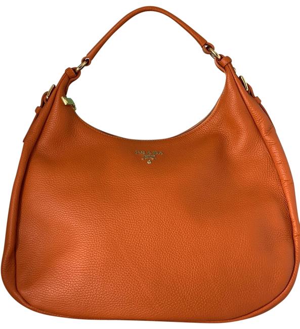 Prada Vitello Daino Orange Leather Hobo Bag