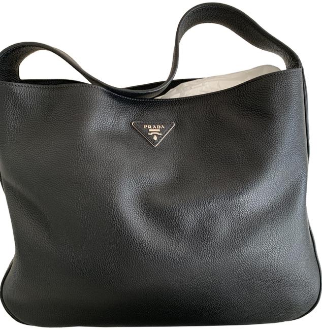 Prada Vitello Daino Sacca Nero Leather Hobo Bag