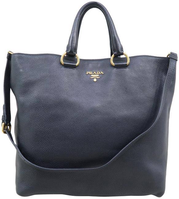 Prada Vitello Daino Shopper Black Calfskin Leather Satchel