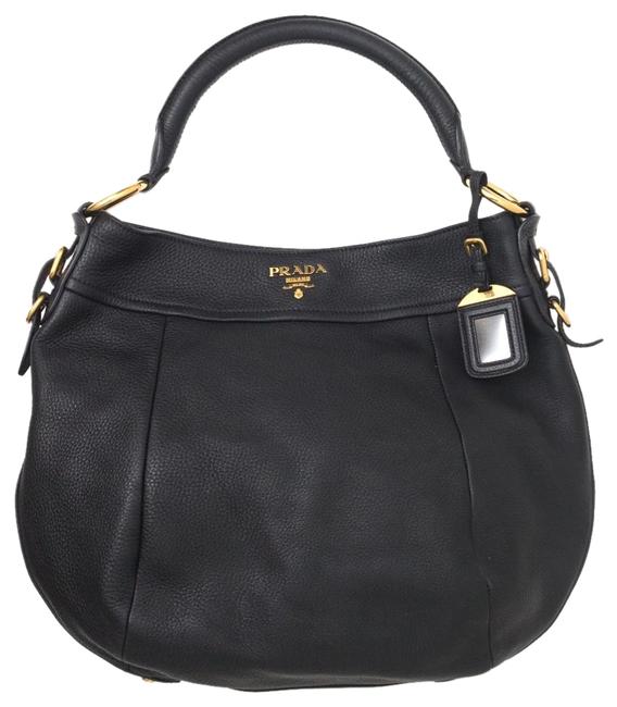 Prada Vitello Daino Shoulder Black Leather Hobo Bag