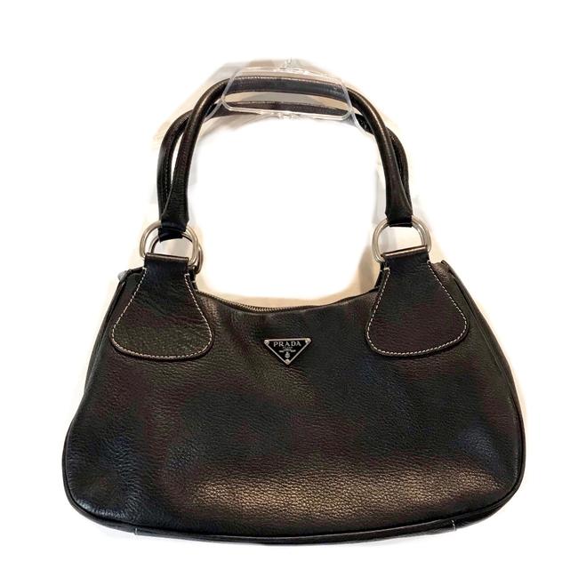 Prada Vitello Daino Shoulder Box Black Textured Leather Hobo Bag