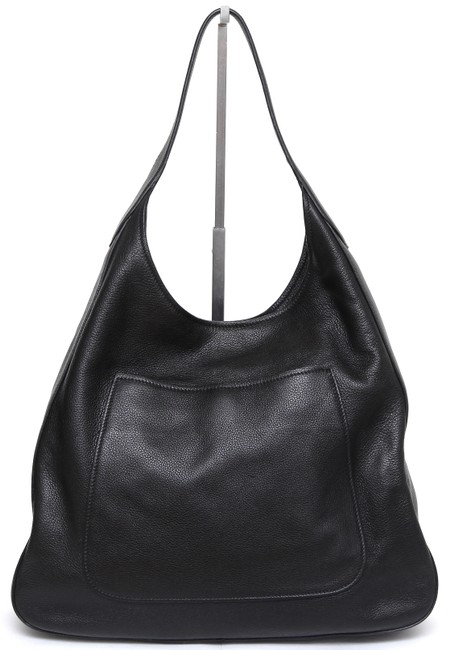 Prada Vitello Daino Shoulder Silver tone Hw Black Leather Hobo Bag