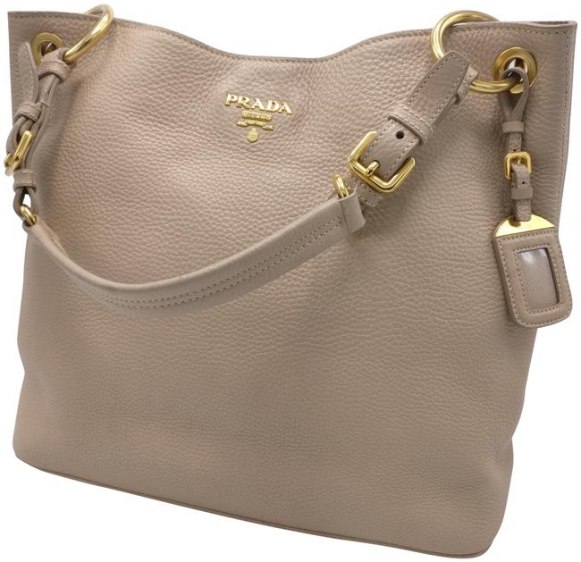 Prada Vitello Daino Shoulder Tote Beige Leather Hobo Bag