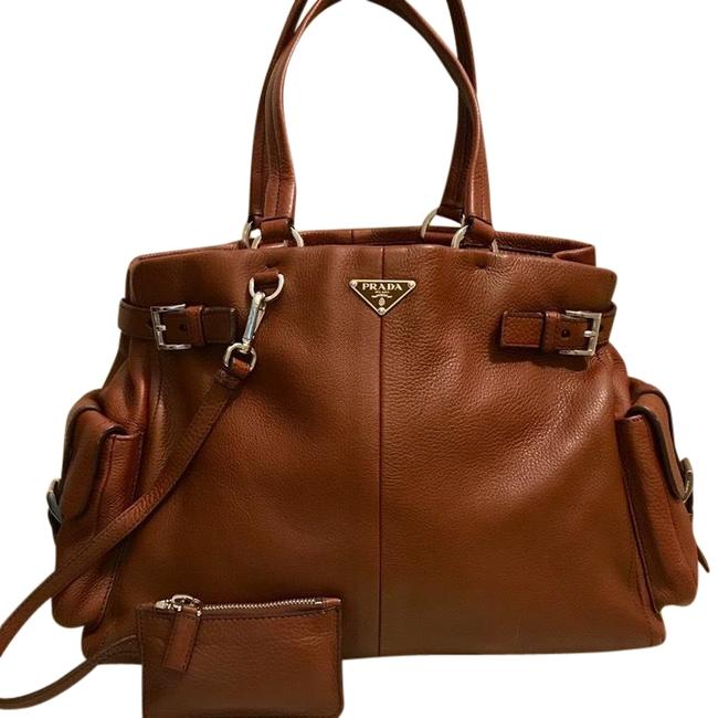 Prada Vitello Daino Side Pocket Brown Leather Satchel