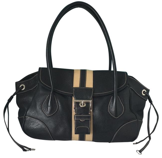 Prada Vitello Daino Stripe Black Leather Satchel