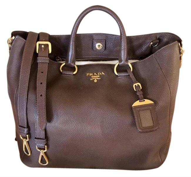 Prada Vitello Daino Shoulder Bag Tote Brown Leather Satchel