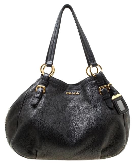 Prada Vitello Daino Zip Around Black Leather Hobo Bag