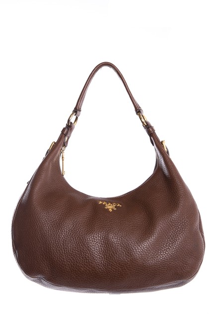Prada Vitello Daino Zip Cognac Hobo Bag