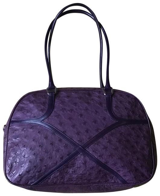 Prada Vitello Drive Bowler Purple Ostrich Leather Satchel