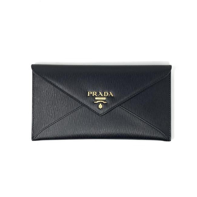 Prada Vitello Move Envelope Black Leather Clutch