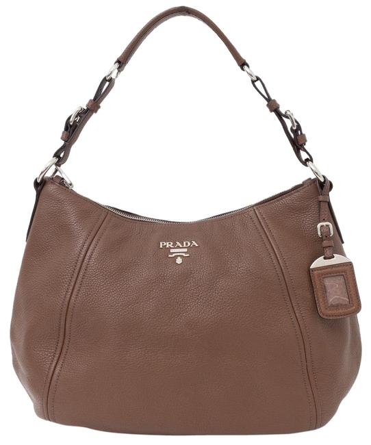 Prada Phenix Vitello Brown Leather Hobo Bag