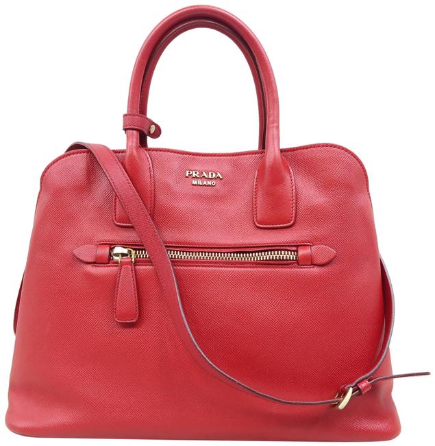 Prada Vitello Red Saffiano Leather Satchel