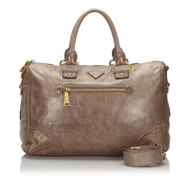 Prada Vitello Shine Gray Leather Satchel