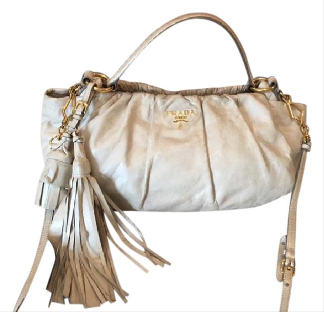 Prada Vitello Shine Light GreyBlack Leather Satchel