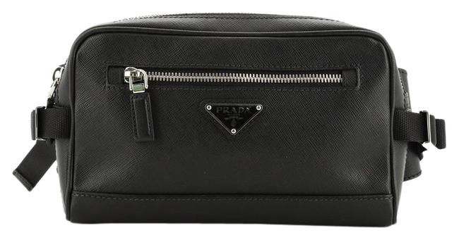 Prada Waist Bag Zip Saffiano Small Black Leather Clutch