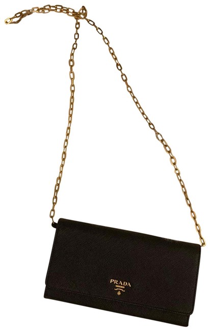 Prada Wallet On A Chain Black Leather Clutch