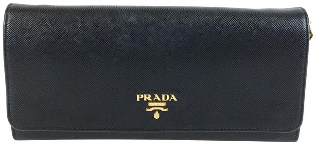 Prada Wallet on Chain Shoulder Bag Saffiano Black Leather Clutch