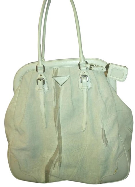 Prada White Fabric and Leather Satchel