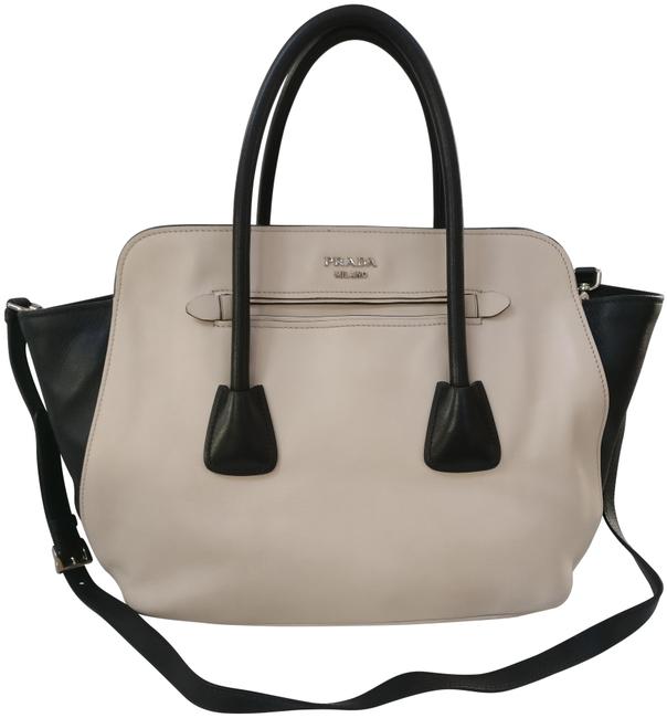 Prada Winged Convertible Ivory and Black Leather Satchel