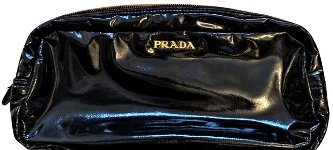 Prada Sale with Gold Hardware Black Patent Nylon Clutch