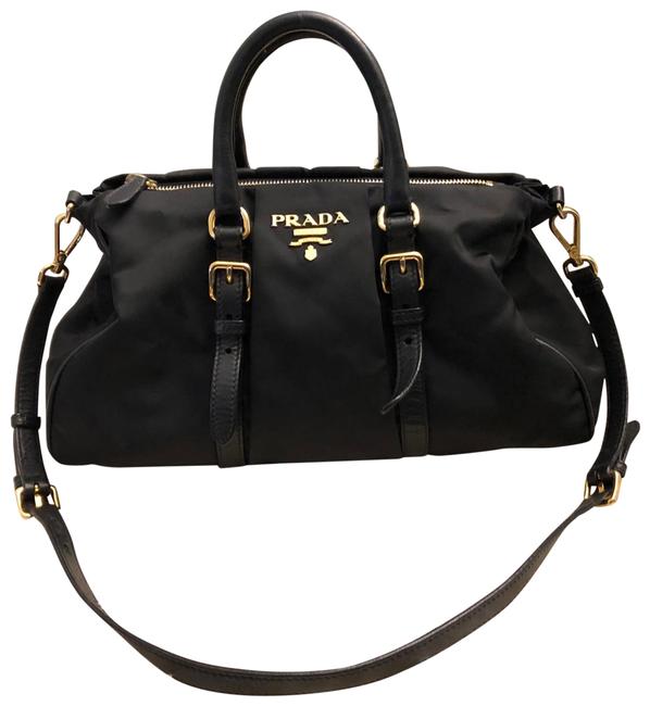 Prada With Leather Accents Black Nylon Satchel