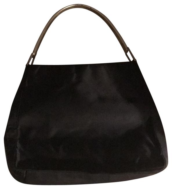 Prada With Silver Handle Black Nylon Hobo Bag