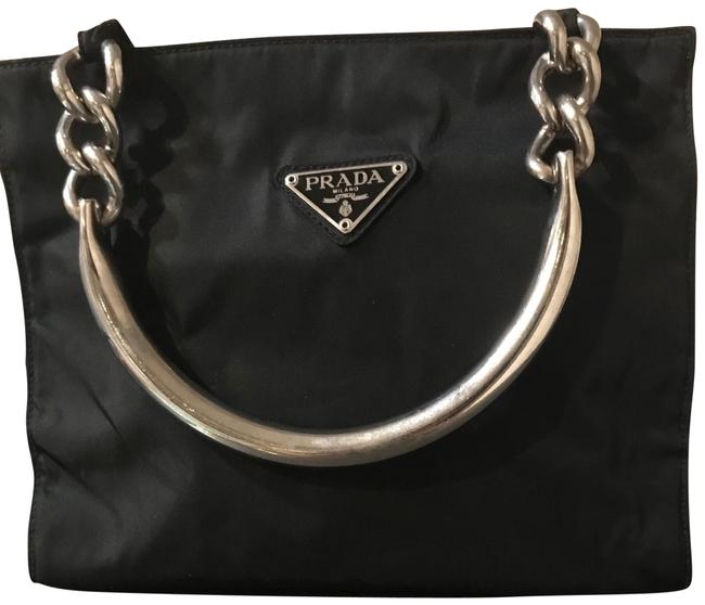 Prada With Silver Metal Handles Nylon Satchel