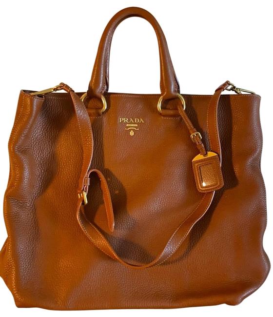 Prada With Straps Brown Lambskin Leather Satchel