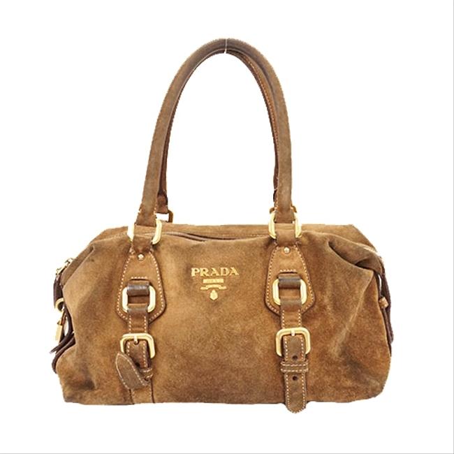 Prada Womens Handbag Brown Suede Satchel