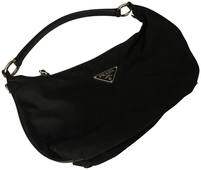 Prada Womens Handbag with Logo Black Nylon Hobo Bag