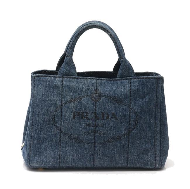 Prada Womens Jacquard Top Handle Handbag 1bg877 Blue Denim Satchel