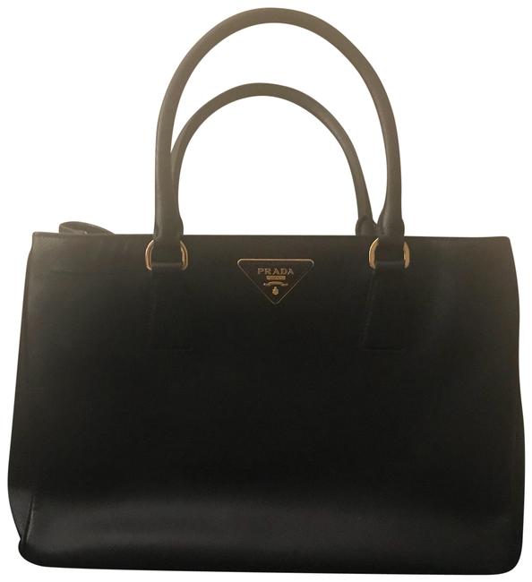 Prada Womens Medium Saffiano Tote Black Leather Satchel