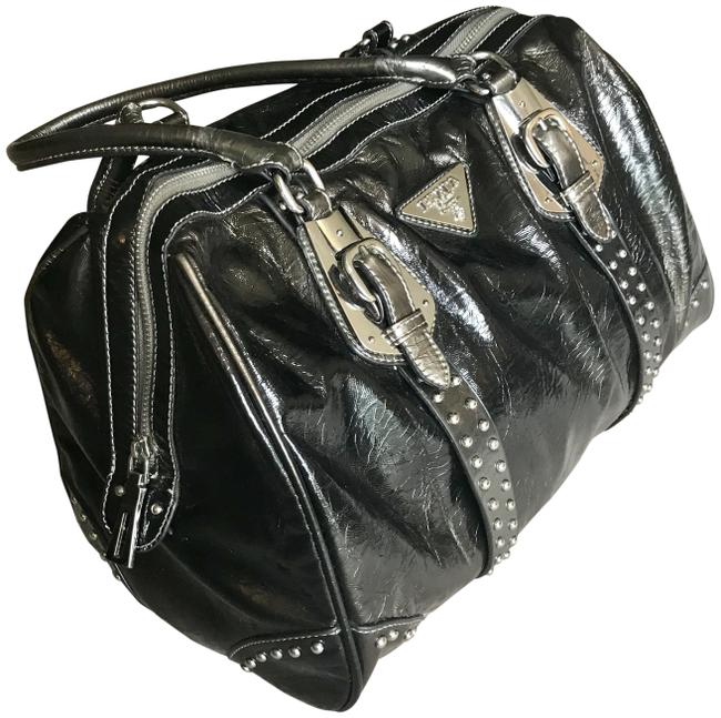 Prada XL Metallic Silver bronze Patent Leather Satchel