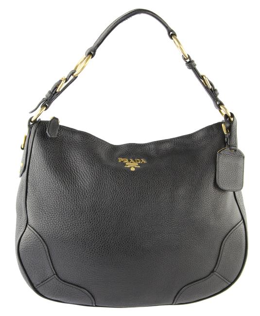 Prada Zip Black Leather Hobo Bag
