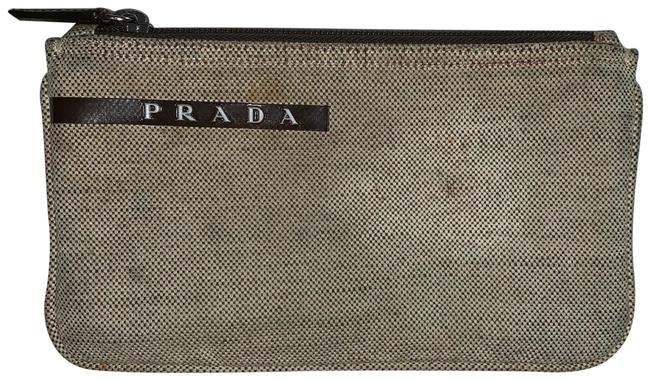Prada Zip Top Pouch  Makeup Natural Linen Clutch