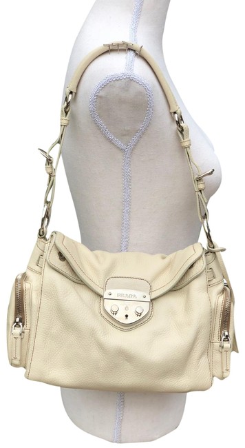 Prada Zipper Ivory Leather Hobo Bag