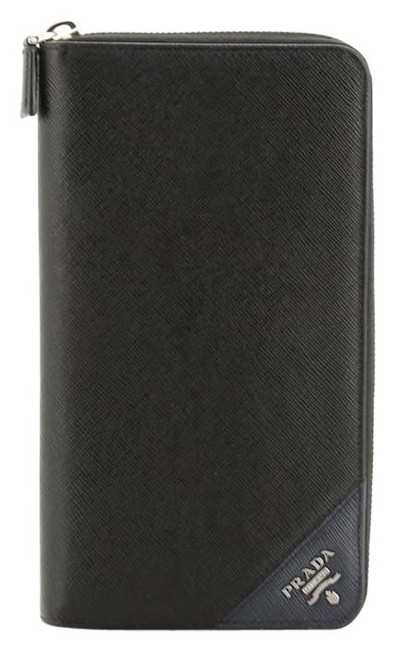 Prada Zippy Organizer Wallet Saffiano Black Leather Clutch