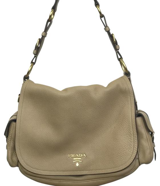 Prada 104 Camel Supple Leather Shoulder Bag