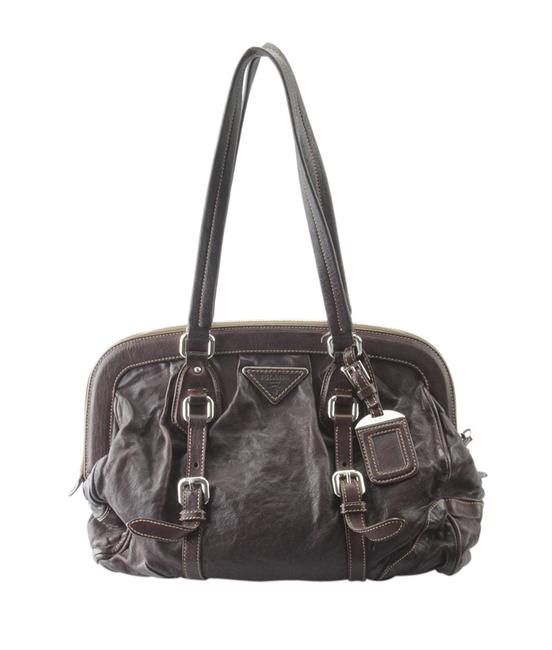 Prada 127438 Brown Leather Shoulder Bag