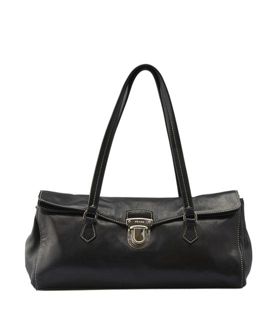 Prada Flap 135708 Black Leather Shoulder Bag
