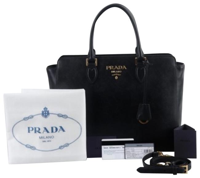 Prada 1ba229 Saffiano Handbag Tote Black Leather Shoulder Bag