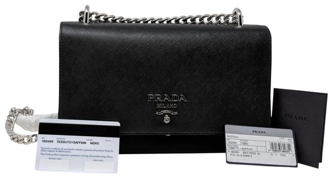 Prada 1bd009 Fabric Leather with Chain Black Saffiano and Nylon Shoulder Bag
