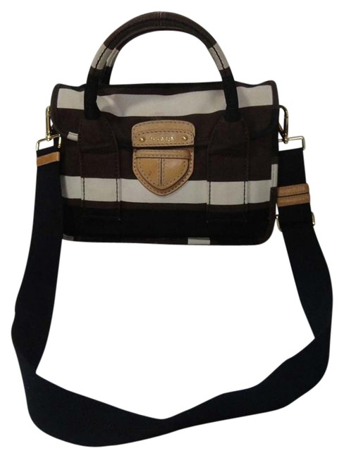 Prada 2way Brown White Black Canvas Shoulder Bag