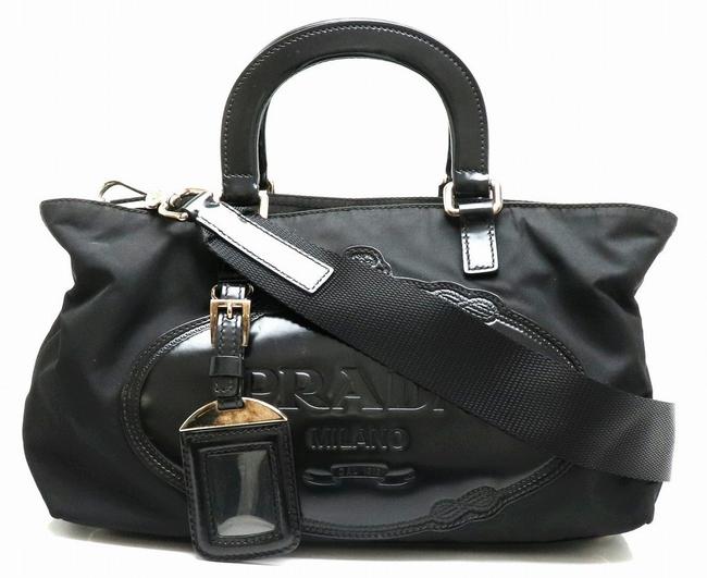 Prada 2way Enamel Logo Name Tag Black  Nero Nylon Shoulder Bag